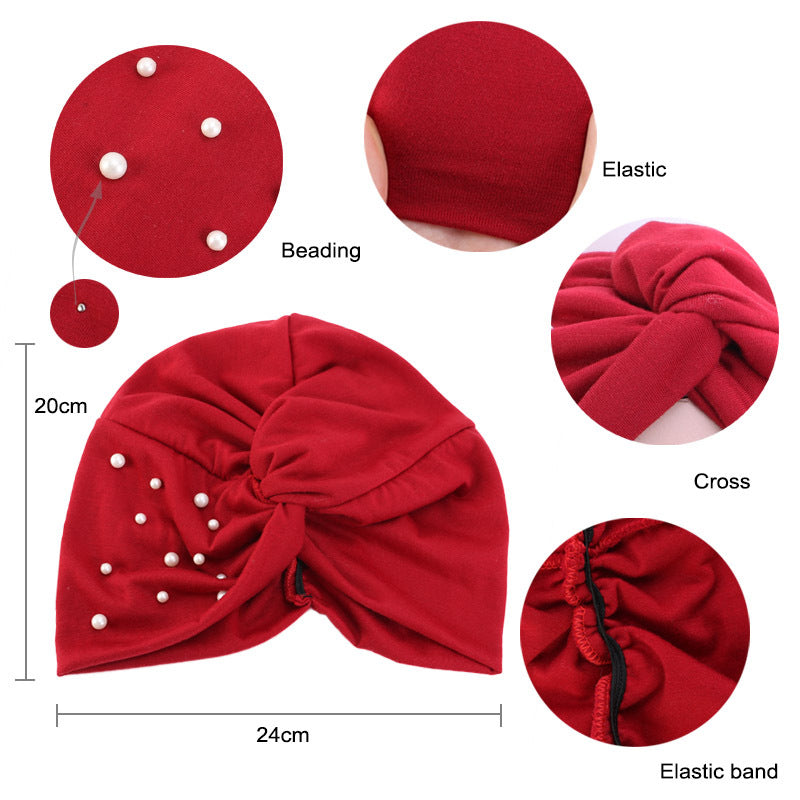 Turban tricoté en coton musulman avec des perles cloutées pour le printemps, l'automne, l'hiver