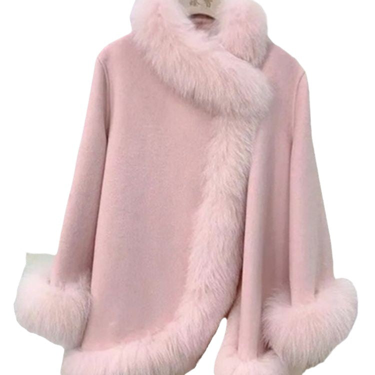 Manteau mi-long en fausse fourrure pour femme avec col en fourrure