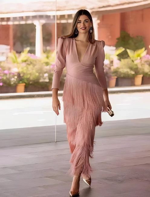 Women's Deep V-neck Long-sleeved Suit Dress