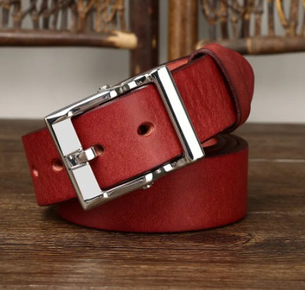 Men's Retro Genuine Leather Cowhide Belt with Stainless Steel Buckle