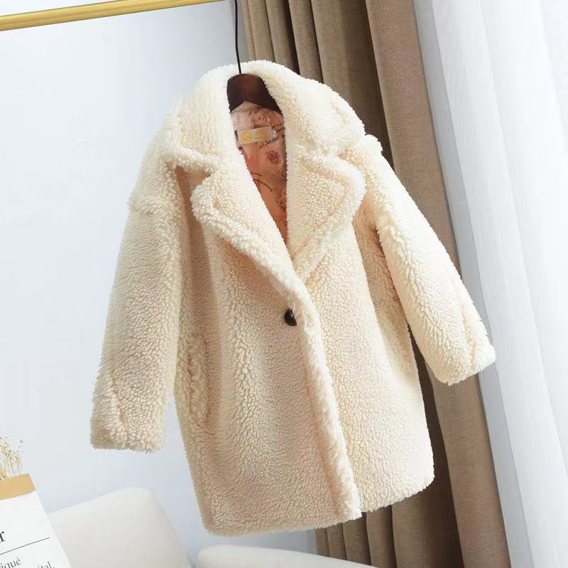 Manteau Fille Cachemire Épais Tout-en-un avec Fourrure