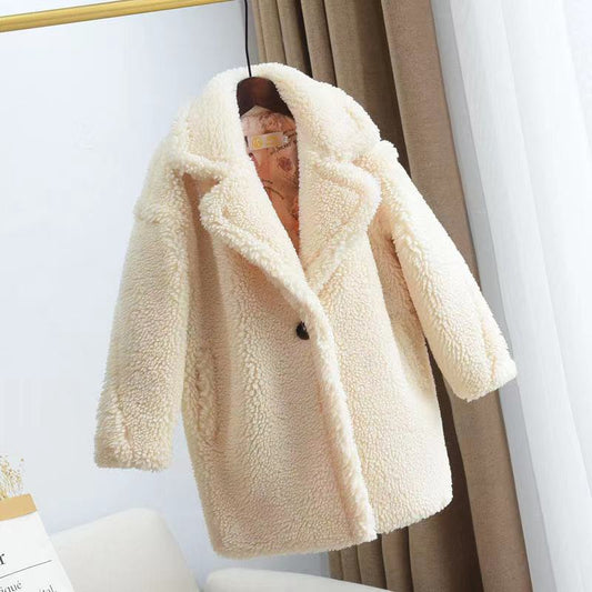 Fur-in-one Cashmere Girls' Coat Thickened