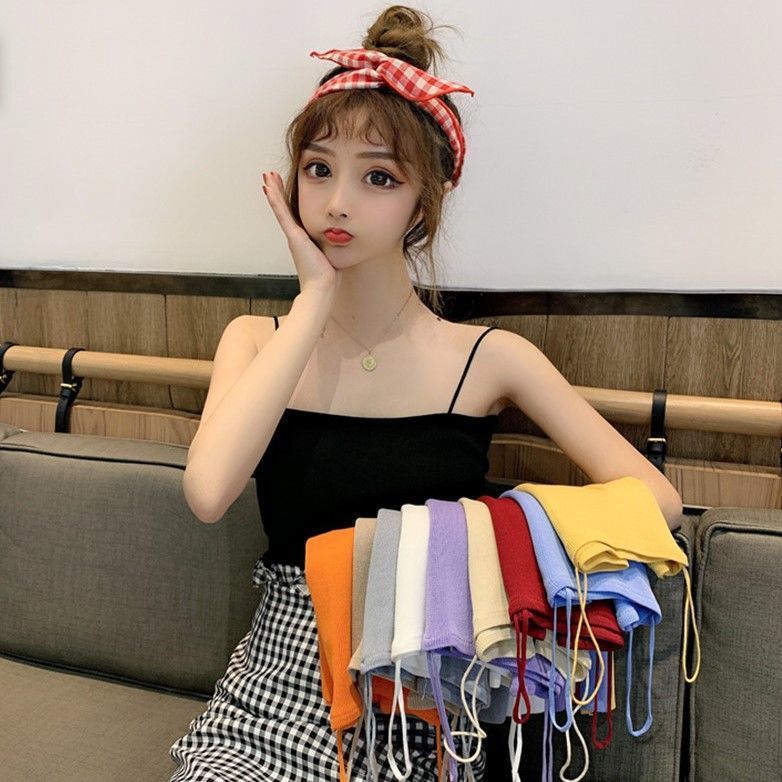 Slim Fit Knitted Spaghetti Strap Vest Outerwear Free Size