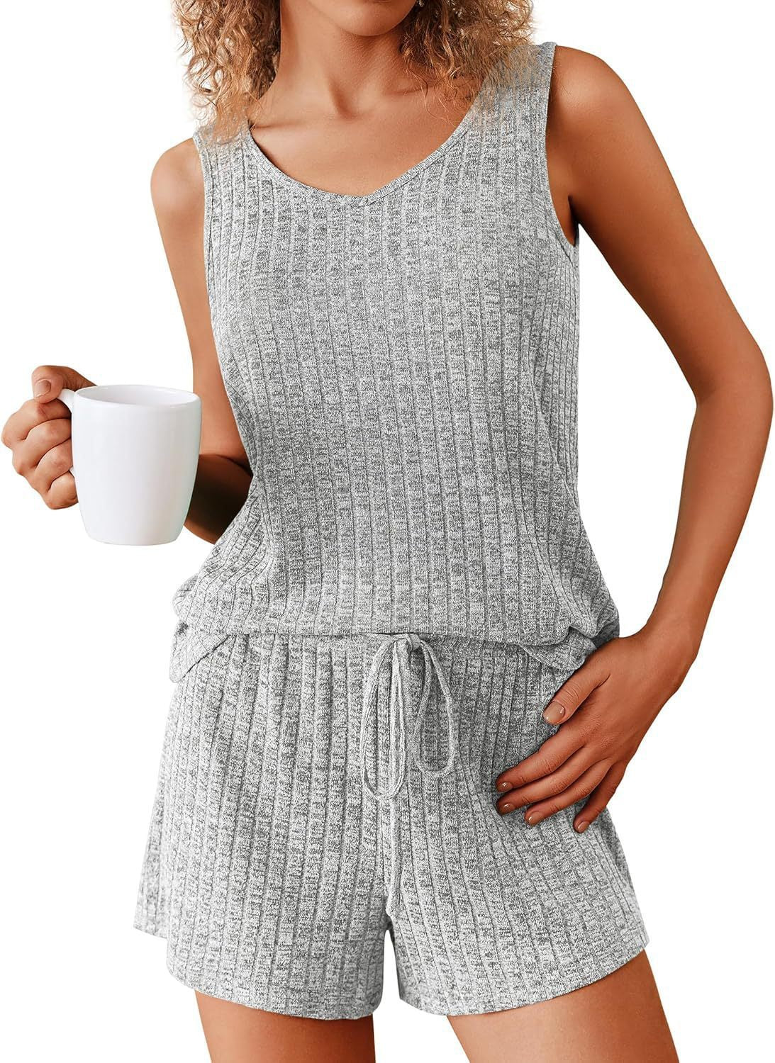 Rib Knitted Homewear Pajamas Suit Women