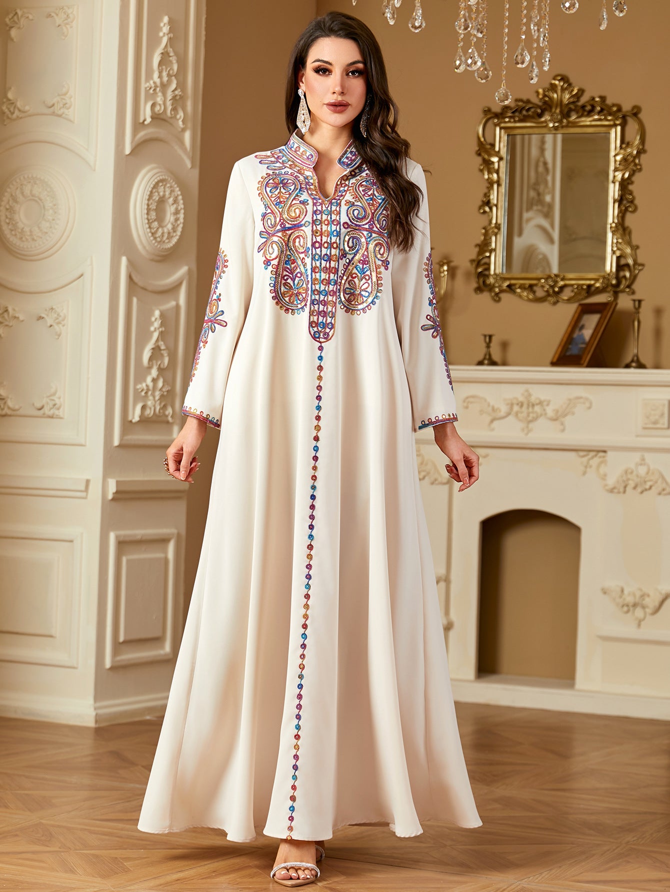 Robe longue élégante brodée de perles pour femmes musulmanes