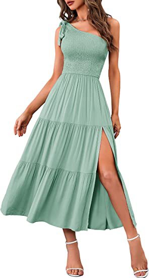Robe d'été plissée asymétrique à volants et ourlet fendu pour femme