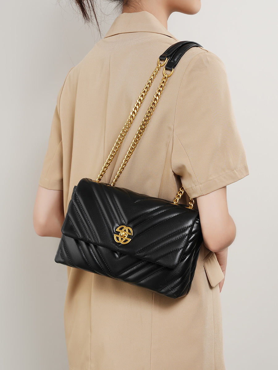 Women's Genuine Cowhide Diamond Chain Square Shoulder Messenger Bag