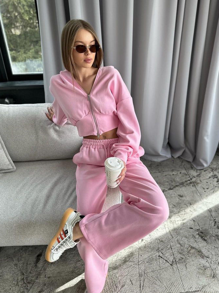 Ensemble deux pièces : sweat à capuche zippé à manches longues et pantalon court lacé