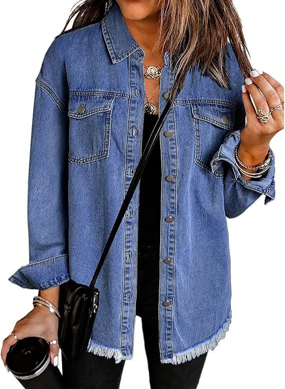Veste-chemise en jean boutonnée pour femme