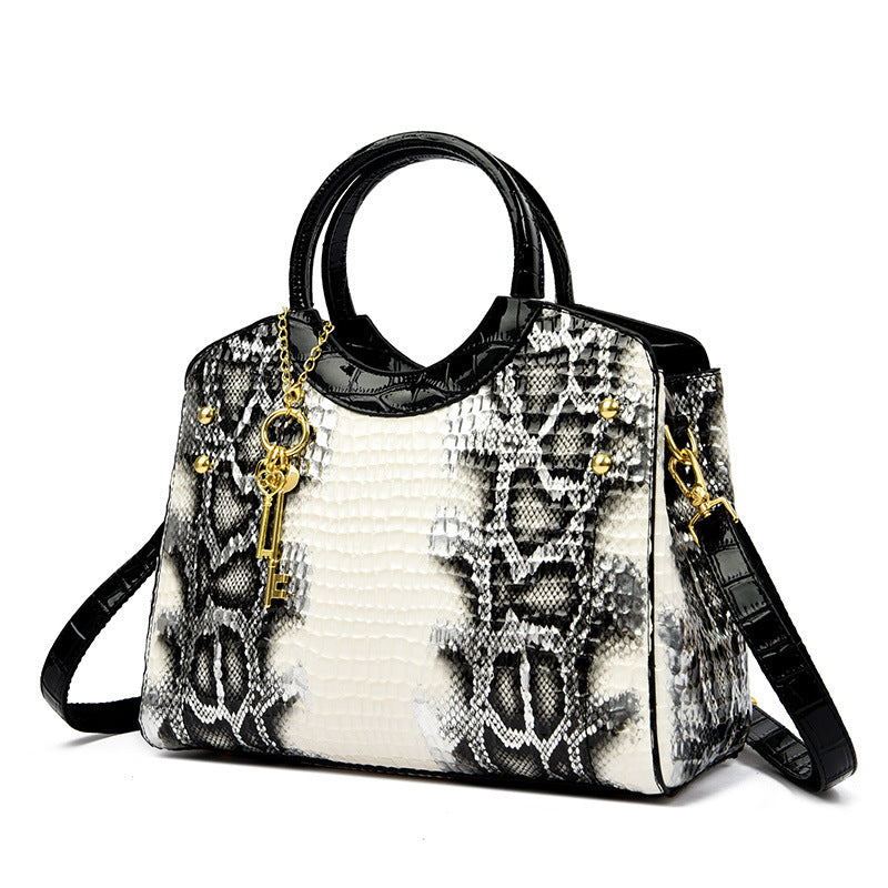 Grand sac en cuir portable à motif serpent rétro