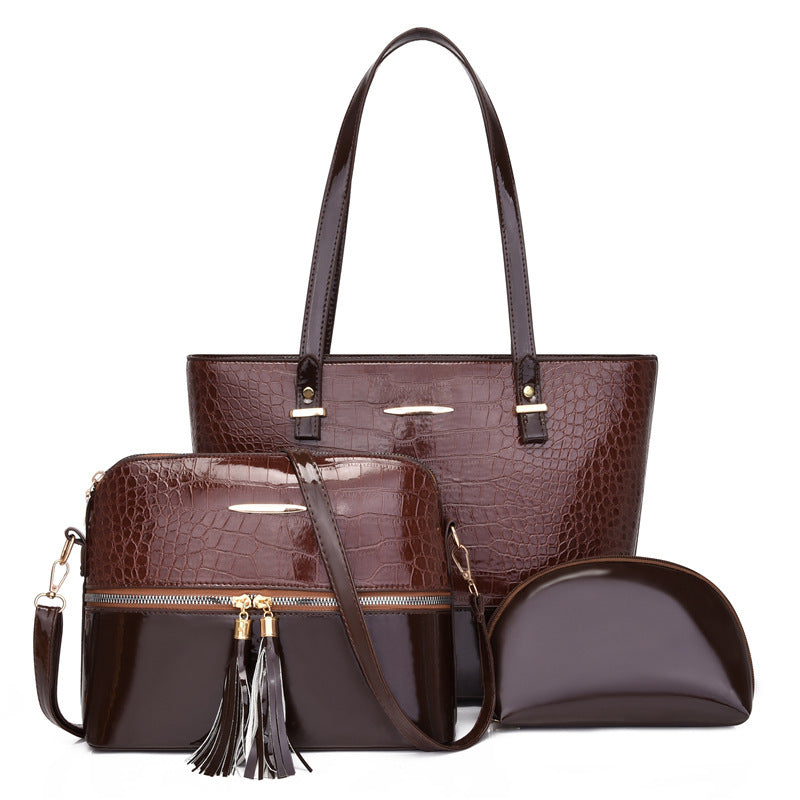Women's Fashion Crocodile Pattern PU Mother & Child Bag Set of 3