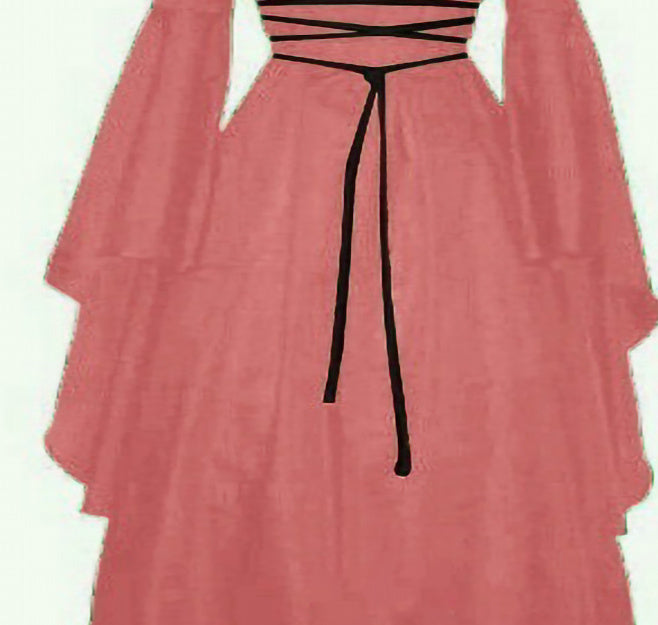 Robe d'Halloween pour femme, manches longues, col rond et ceinture, coupe asymétrique, costume de sorcière.