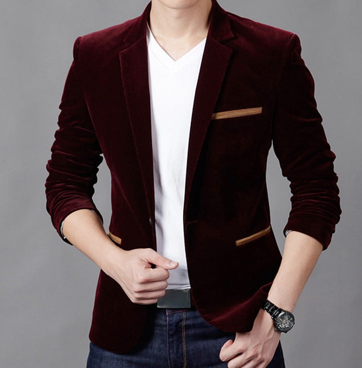 British Style Corduroy Slim Fit Blazer in Khaki, Black, Navy, Burgundy & Brown