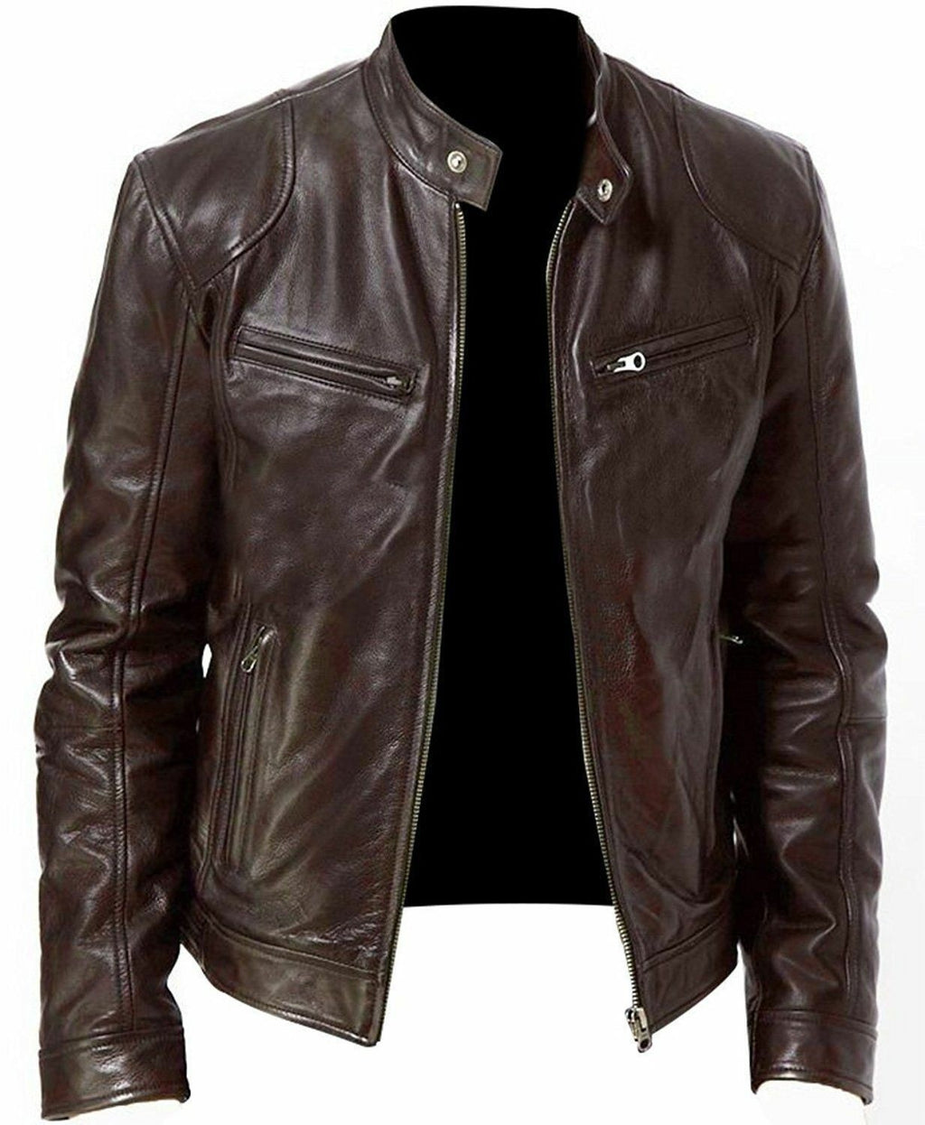 PU Leather Slim Fit Jacket in Khaki, Brown & Black, Sizes S-5XL