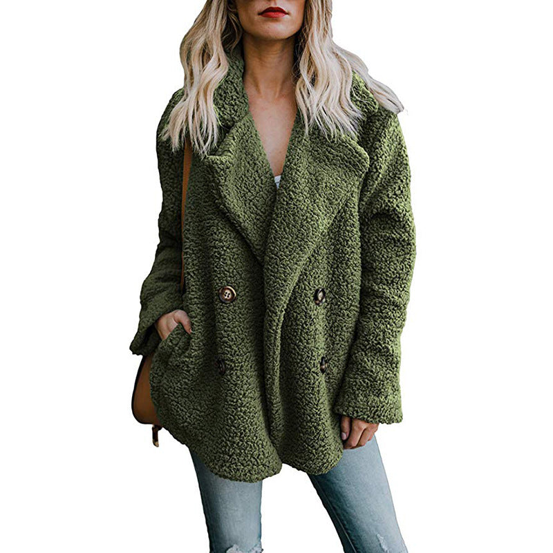 Autumn Winter Button Suit Collar Pocket Blouse Polyester Fiber