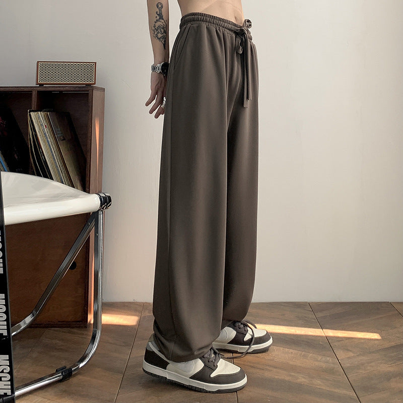 Men's Loose Straight Cotton Blend Pants Summer Fashion Black Brown M-XXL