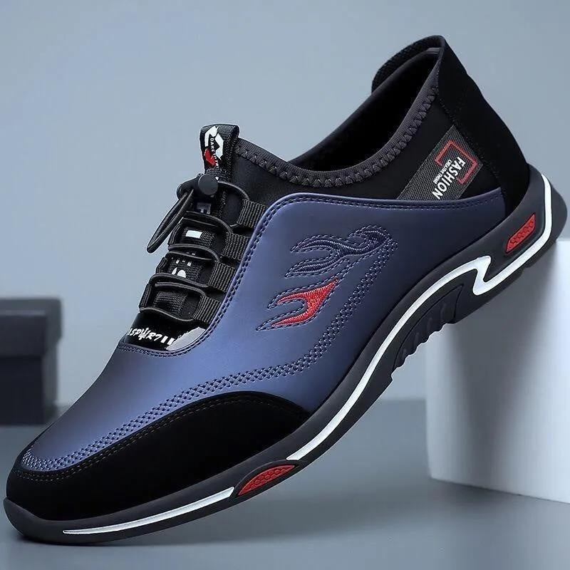 Men's Casual Lace-Up Soft Bottom Leather Slip-On Flat Work Shoes