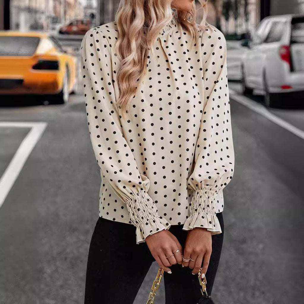 Polka Dot Puff Sleeve Elegant Women's Shirt
