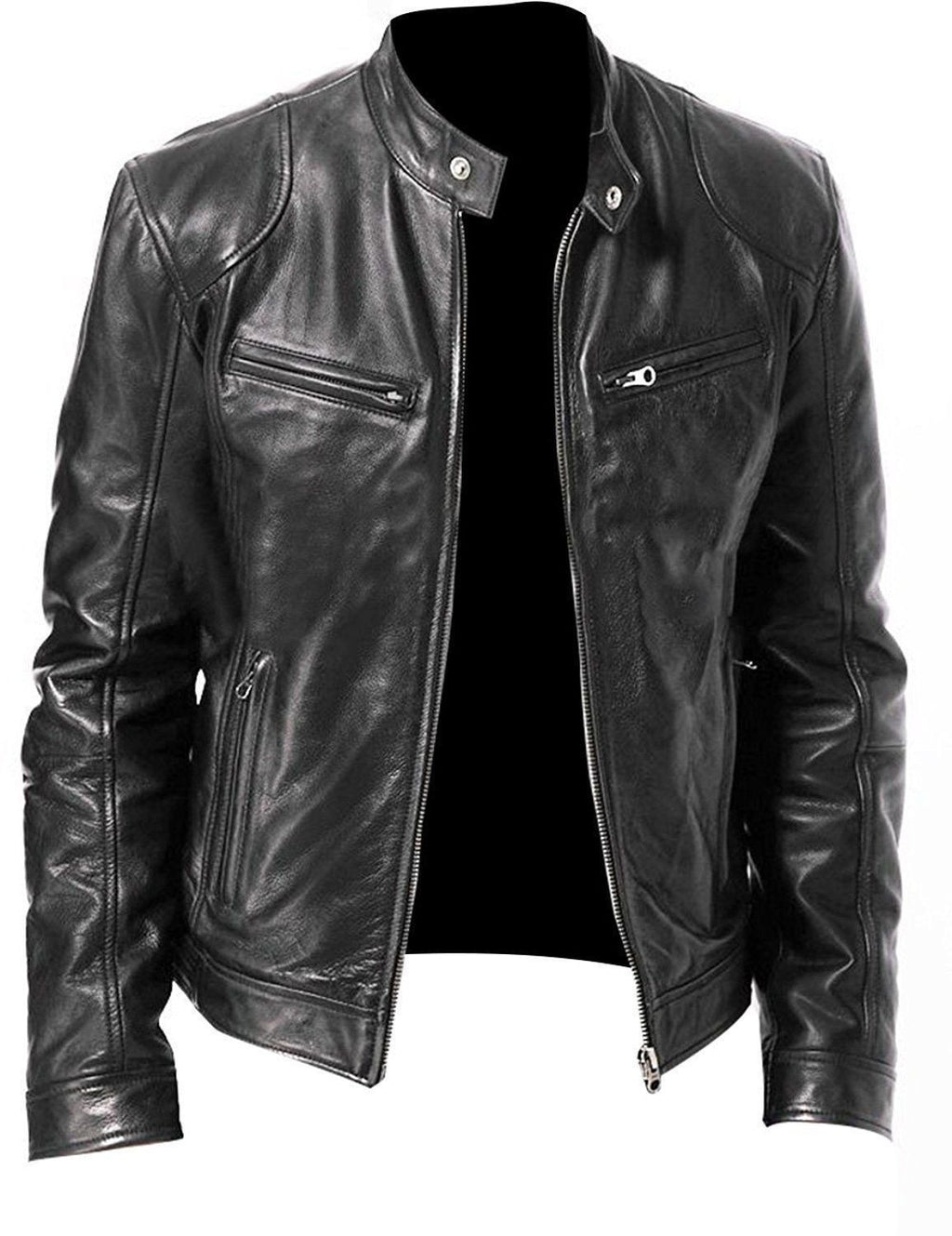 PU Leather Slim Fit Jacket in Khaki, Brown & Black, Sizes S-5XL