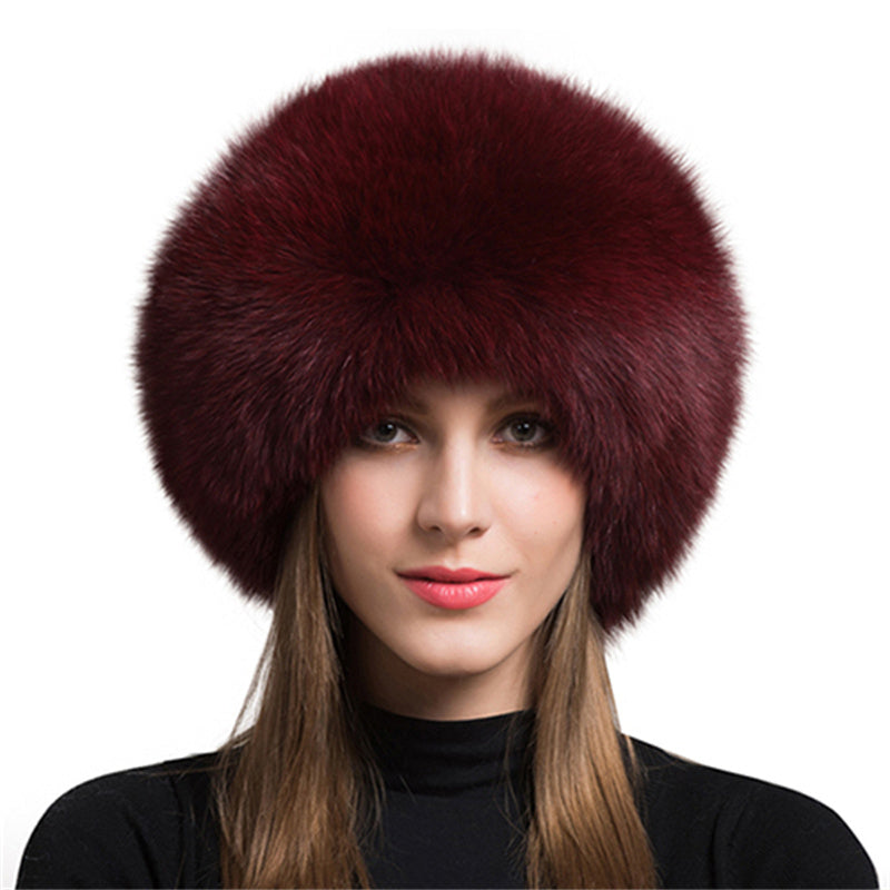 Chapeau dôme en fourrure de renard avec protection pour les oreilles pour femme