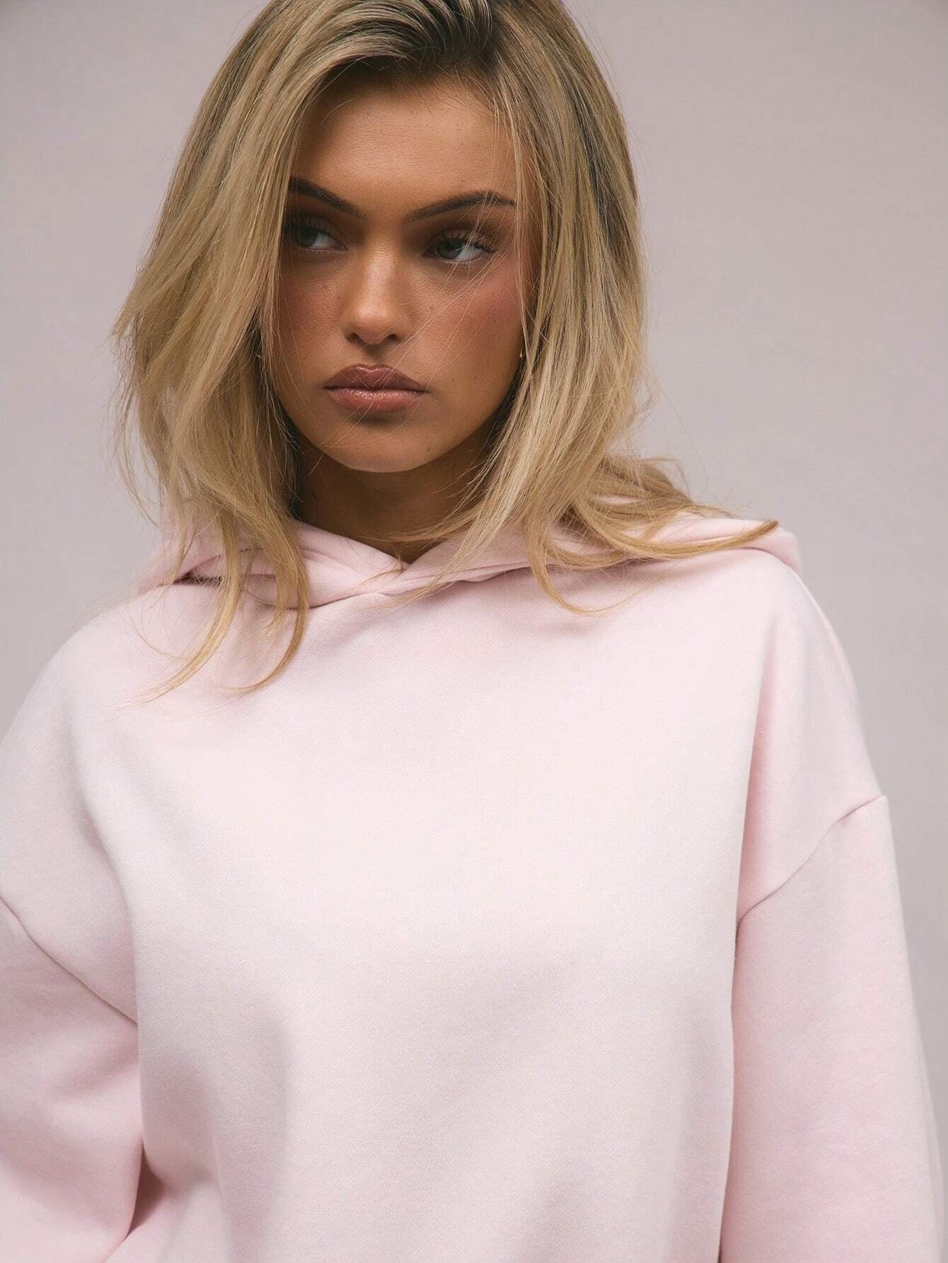 Oversized Pink Wool Hooded Sweatshirt for Women S-2XL