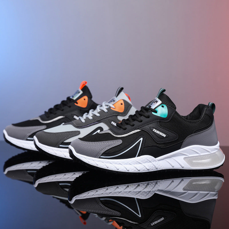 Color-Blocked Breathable Mesh Lace-Up Sneakers for Men – Casual Outdoor Running & Walking Shoes