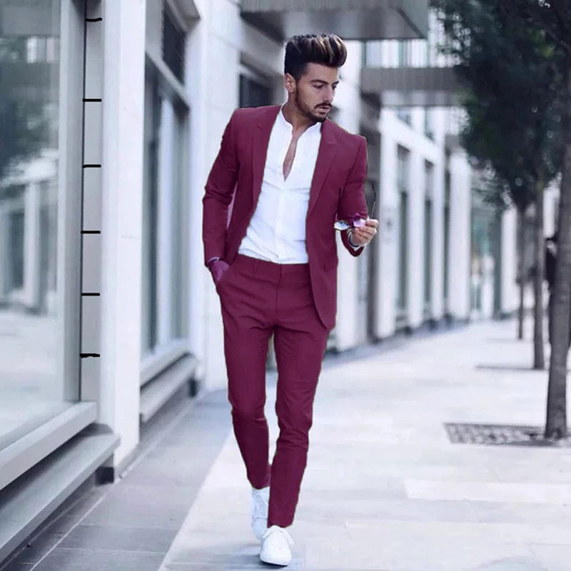 Men's Two Piece Business Casual Cotton Blend Suit