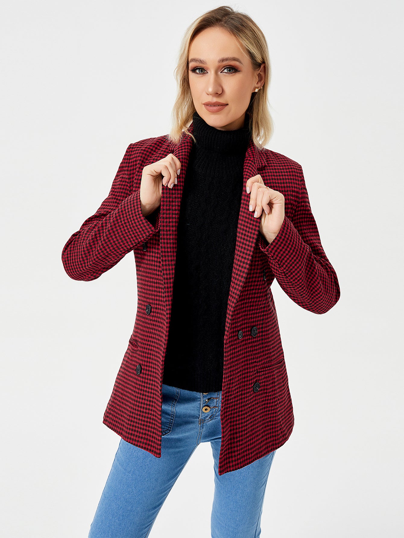 Veste blazer décontractée pour femme, manches longues, style bureau, col à revers