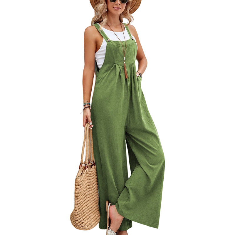 Women’s Long Cotton Bib Overalls Jumpsuit with Pockets Casual Loose Fit