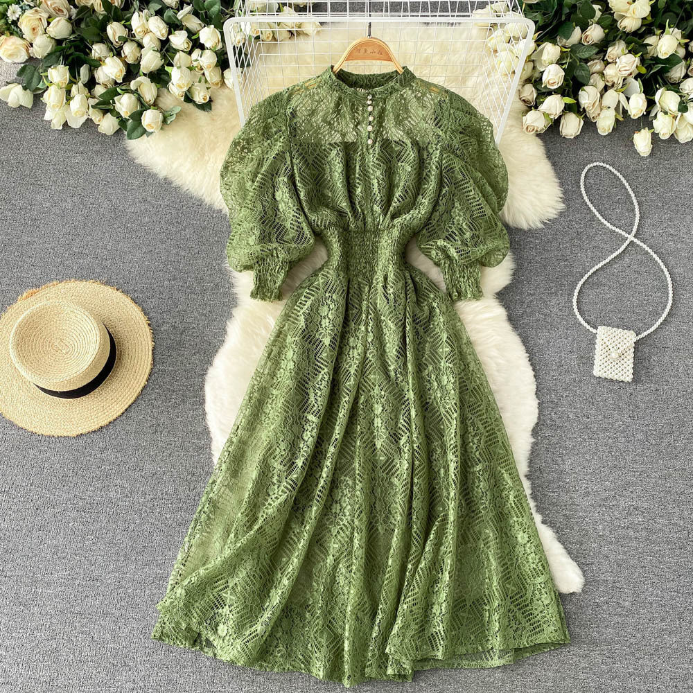 Vintage Elegant High Waist Lace Dress for Thin Girls One Size