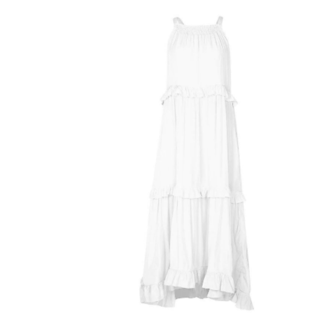 Robe longue d'été à volants, dos nu, col halter, pour femmes