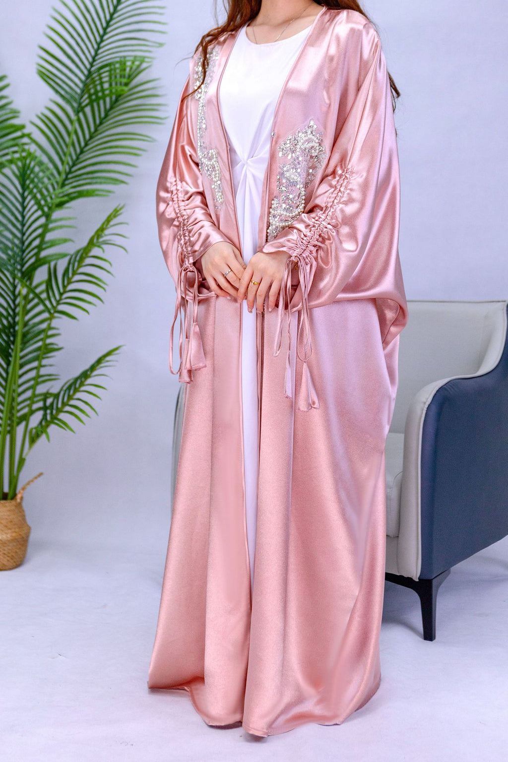 Plus Size Satin Robe Middle East Turkey Solid Color Batwing Sleeve