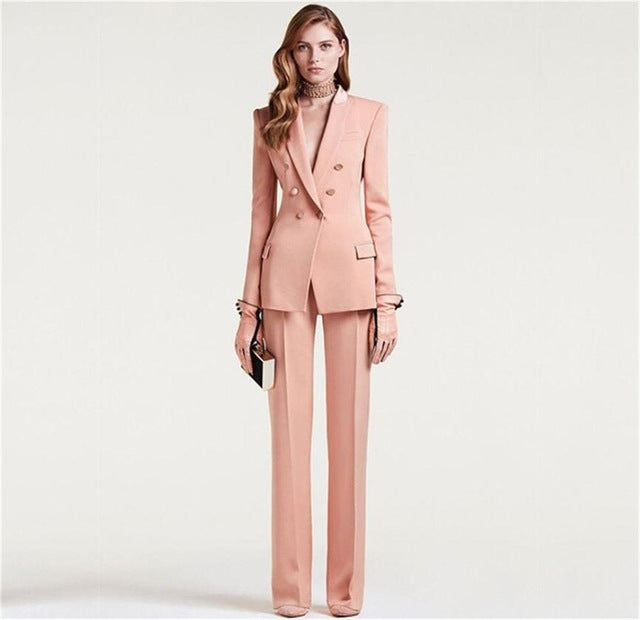 Orange Notched Lapel Ladies Women's Suit