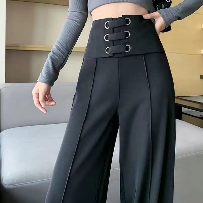 بناطيل نسائية بخصر عالٍ وأرجل واسعة مستقيمة منسدلة لربيع وخريف