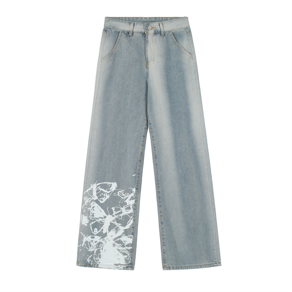 Men's Inkjet Gradient Wide Leg Denim Trousers Hip Hop Style