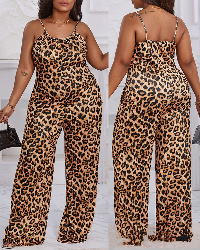 New Fashion Leopard Print Printing Gallus Siamese Trousers