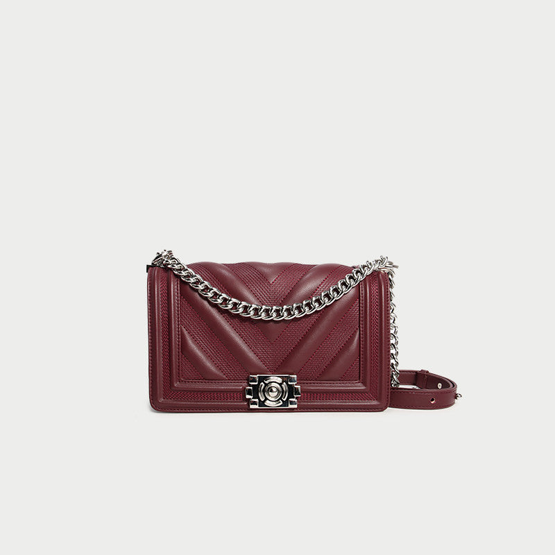 Versatile One Shoulder Crossbody Square Leather Bag with Lock Closure