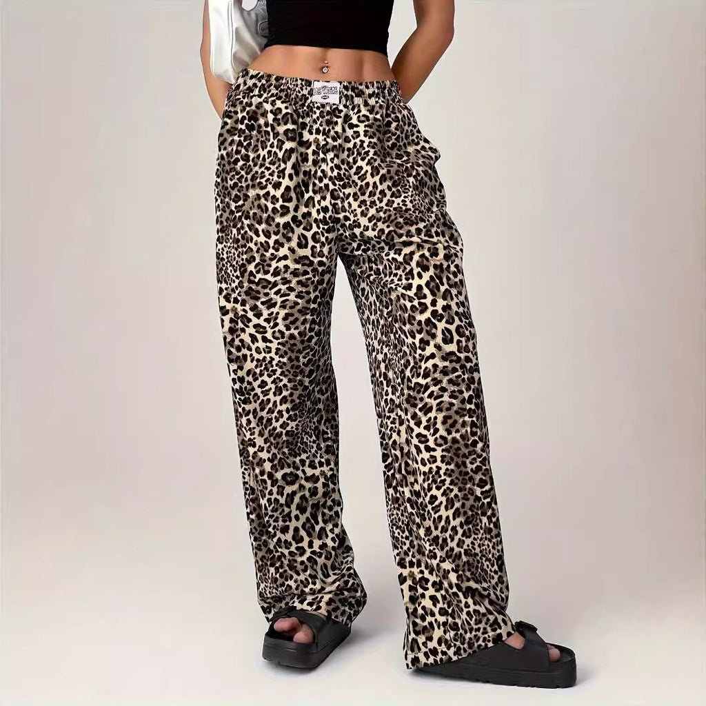 Leopard Print High Waist Loose Wide Leg Trousers for Women