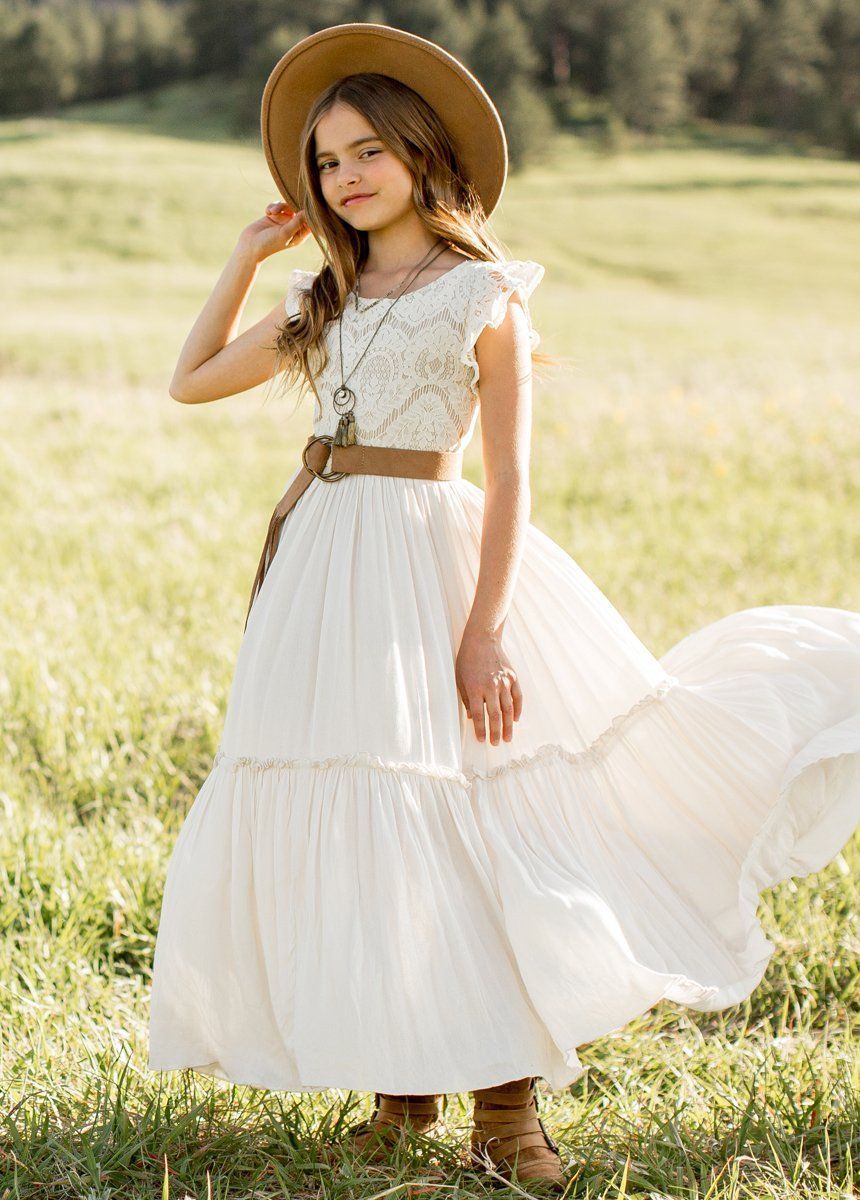 Summer Girls Lace Cotton Bohemia Long Dresses Baby Kids Flow