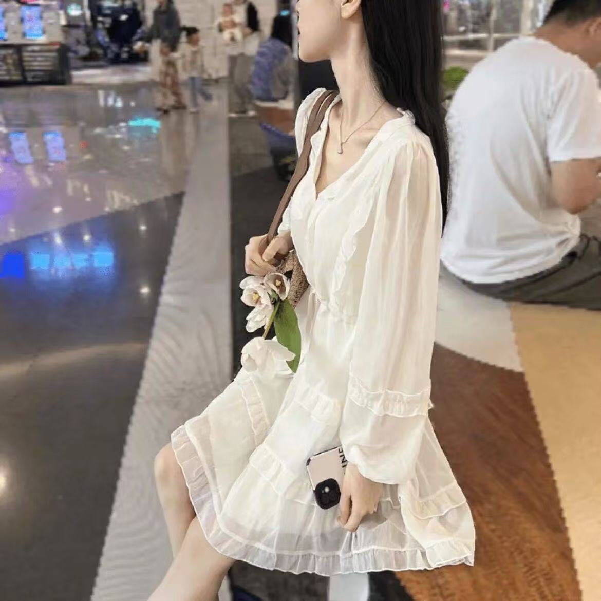 Solid Color Versatile French Black Dress Summer Women