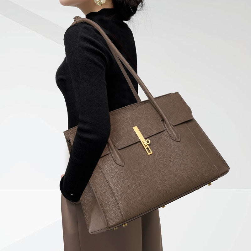 Women's Genuine Leather Large Capacity Solid Color Tote Bag