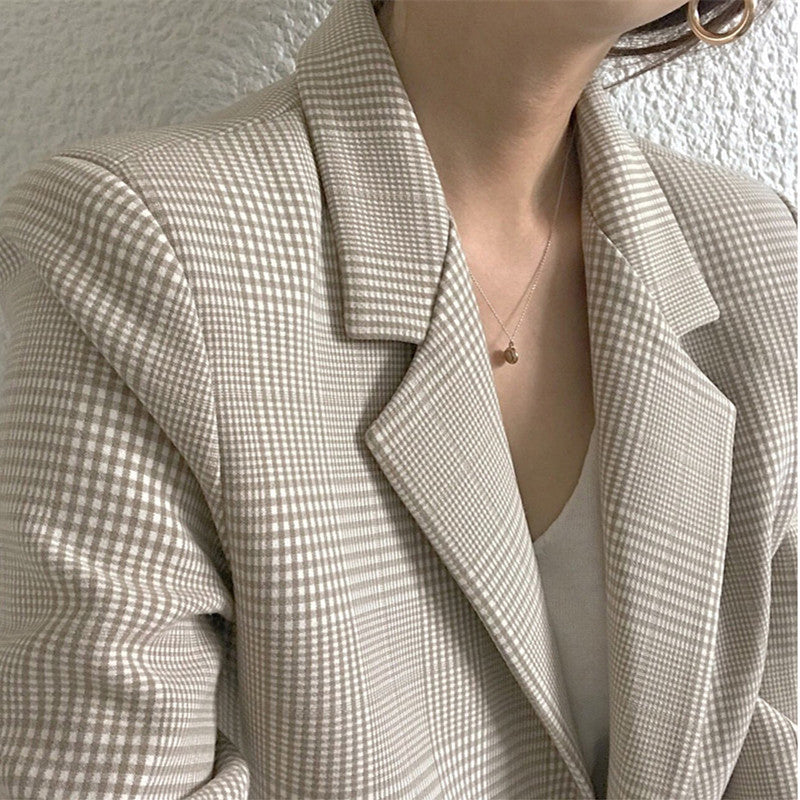 Retro Plaid Polyester Blazer