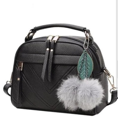 Large PU Leather Shoulder Bag with Hair Ball Pendant and Telescopic Handle, 5 Inch, Multiple Colors
