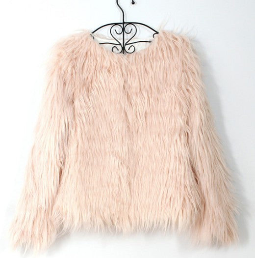 Autumn Winter Women's Long Wool Fur Coat with V Collar and Long Sleeves