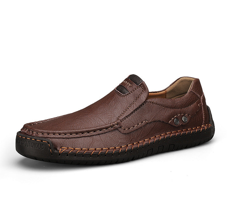 Men's Handmade Plus Size Cowhide Leather Shoes, Square Toe, Low Heel