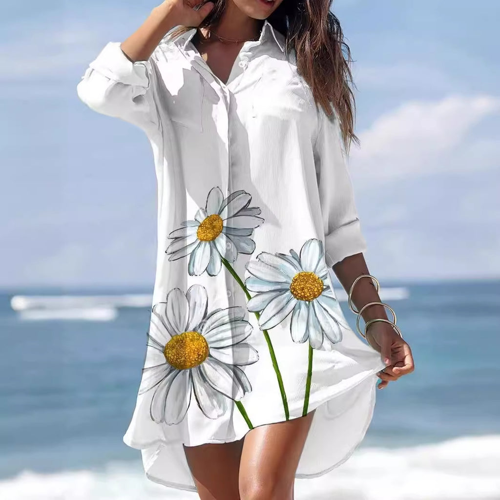 Robe chemise de plage imprimée grande taille avec protection solaire pour femme