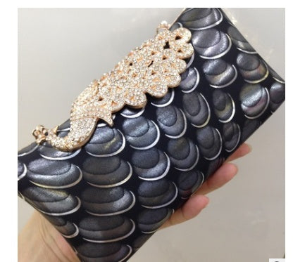 Diamond-Encrusted Peacock PU Leather Dinner Bag Magic Color