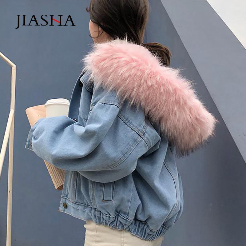 Veste en denim femme chaude et tendance – manteau hiver à capuche grande taille