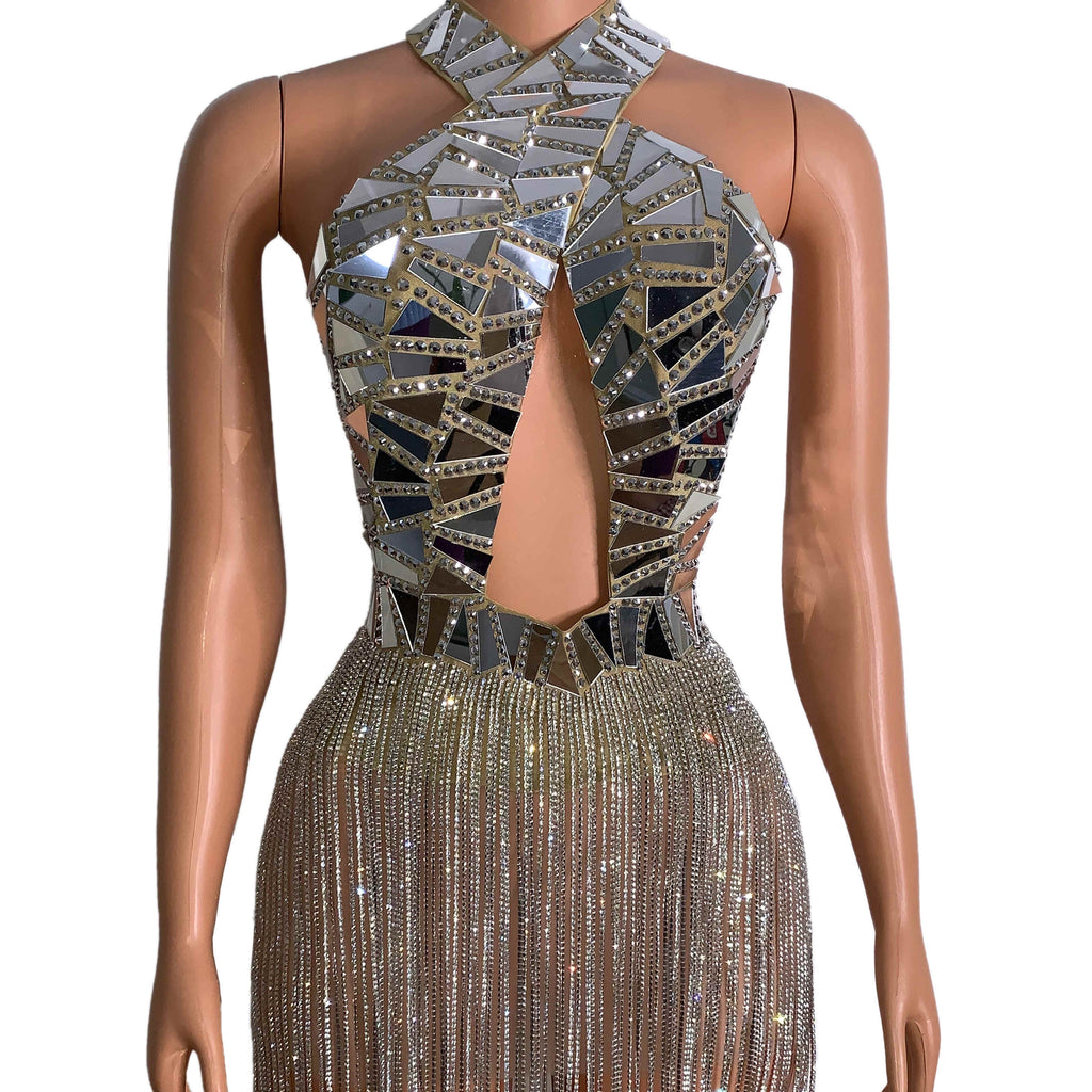 Bright Diamond Long Fringed Hip Bag Skirt Sleeveless Polyester Fiber