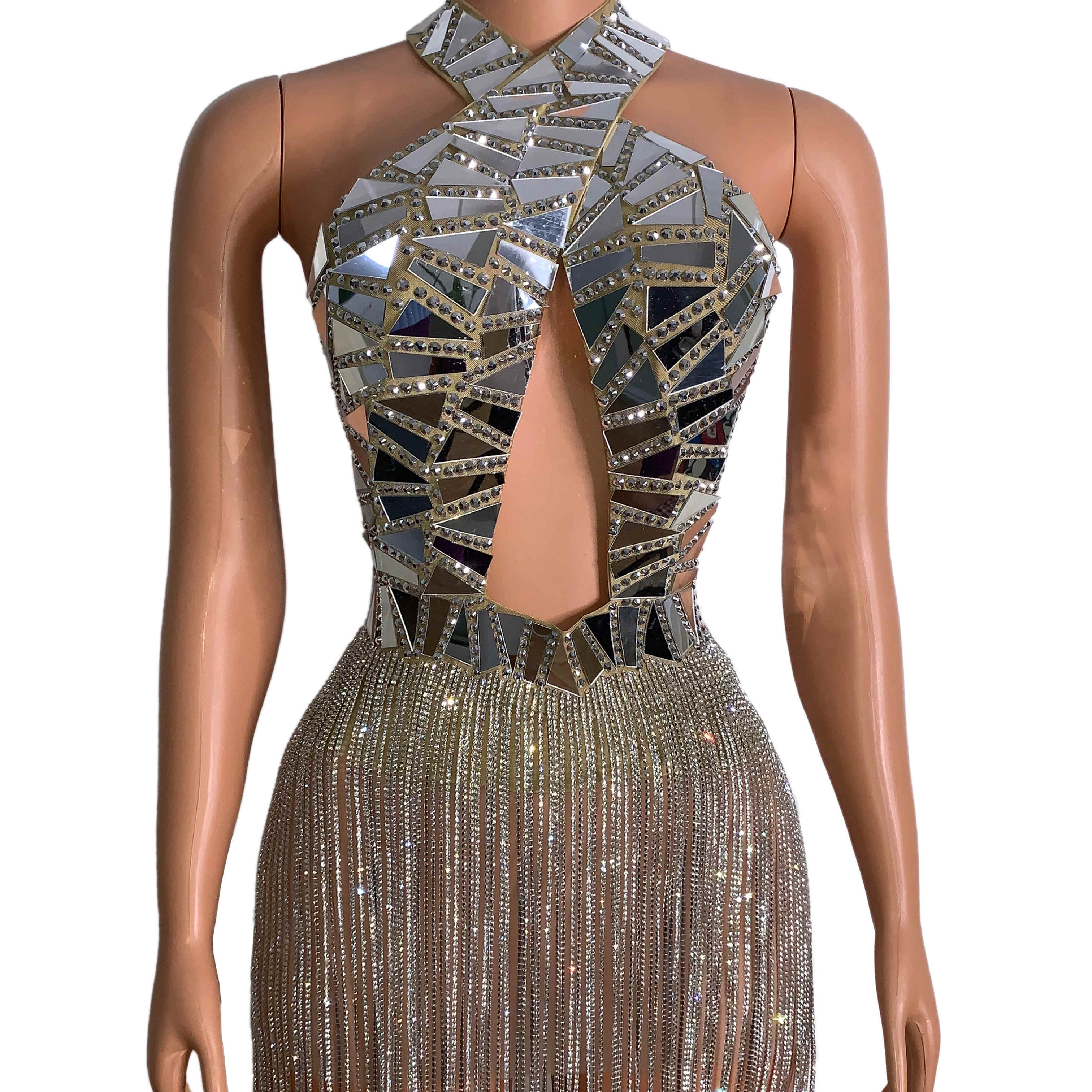 Bright Diamond Long Fringed Hip Bag Skirt Sleeveless Polyester Fiber
